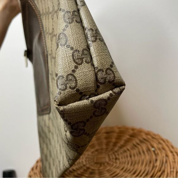 Gucci Vintage Monogram GG Shery Line Coated Brown Tan Strap Striped Bag Tote - Picture 5 of 12